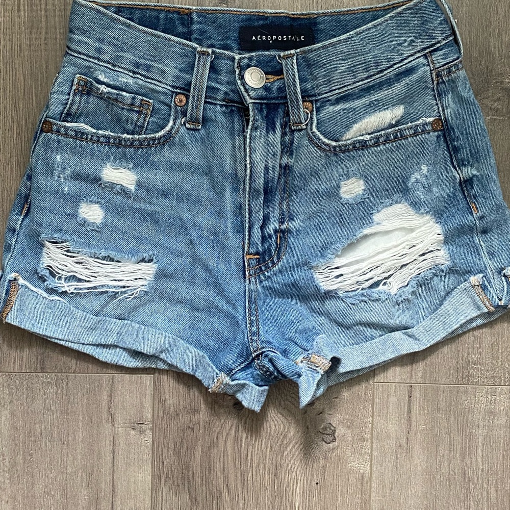 Aeropostale Blue Jean Shorts with Distressed Cuffed Hem